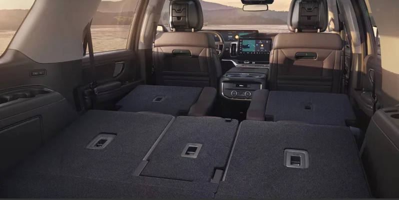 A photo of the inside of a 2025 Ford Expedition with all the backseats down showing how much space there is.