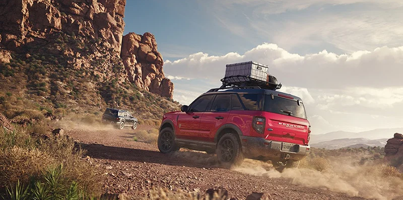 A photo of a 2025 Ford Bronco Sport off-roading. 